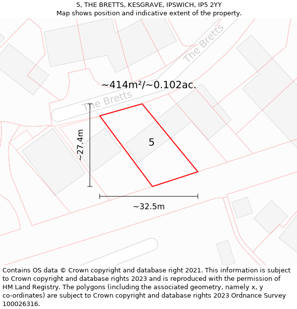 5, THE BRETTS, KESGRAVE, IPSWICH, IP5 2YY: Plot and title map