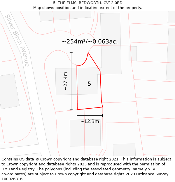 5, THE ELMS, BEDWORTH, CV12 0BD: Plot and title map