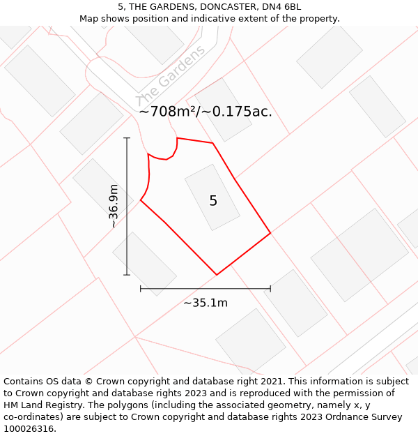 5, THE GARDENS, DONCASTER, DN4 6BL: Plot and title map