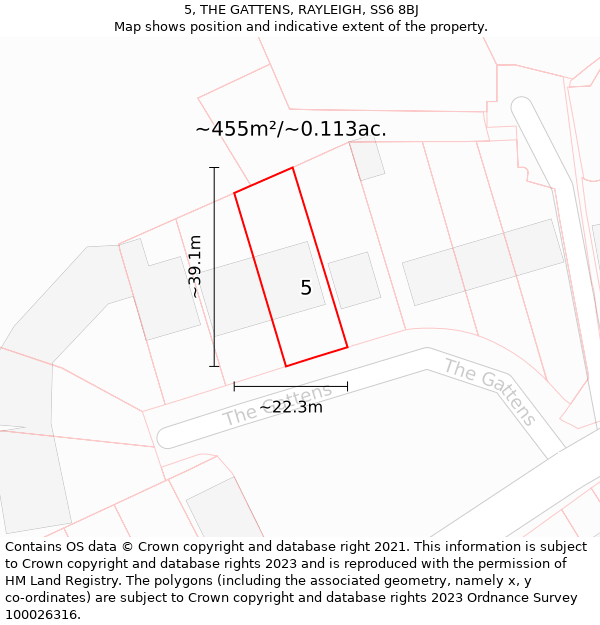 5, THE GATTENS, RAYLEIGH, SS6 8BJ: Plot and title map