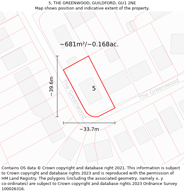 5, THE GREENWOOD, GUILDFORD, GU1 2NE: Plot and title map