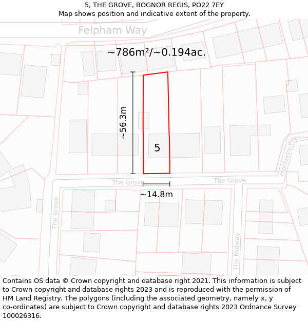 5, THE GROVE, BOGNOR REGIS, PO22 7EY: Plot and title map