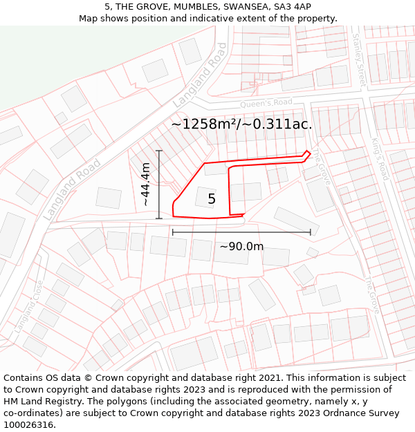 5, THE GROVE, MUMBLES, SWANSEA, SA3 4AP: Plot and title map