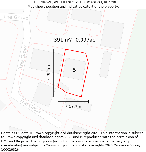 5, THE GROVE, WHITTLESEY, PETERBOROUGH, PE7 2RF: Plot and title map
