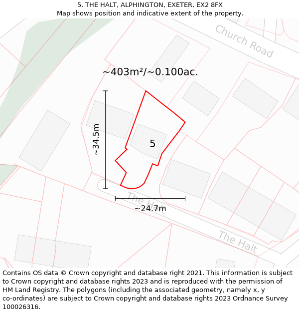 5, THE HALT, ALPHINGTON, EXETER, EX2 8FX: Plot and title map