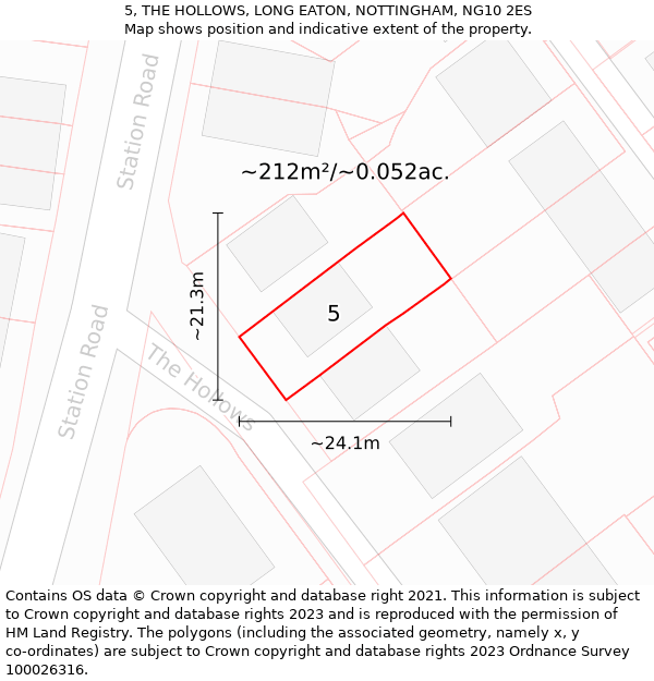 5, THE HOLLOWS, LONG EATON, NOTTINGHAM, NG10 2ES: Plot and title map