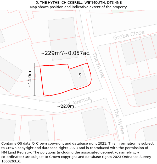 5, THE HYTHE, CHICKERELL, WEYMOUTH, DT3 4NE: Plot and title map