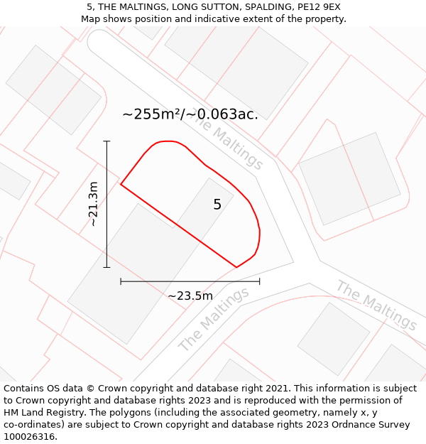 5, THE MALTINGS, LONG SUTTON, SPALDING, PE12 9EX: Plot and title map