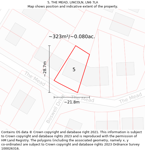 5, THE MEAD, LINCOLN, LN6 7LA: Plot and title map