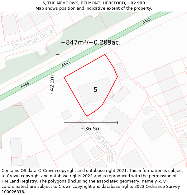 5, THE MEADOWS, BELMONT, HEREFORD, HR2 9RR: Plot and title map