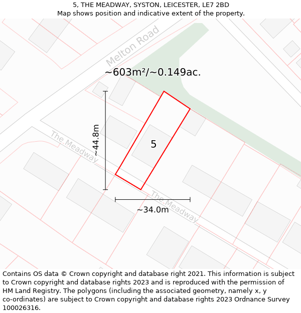 5, THE MEADWAY, SYSTON, LEICESTER, LE7 2BD: Plot and title map