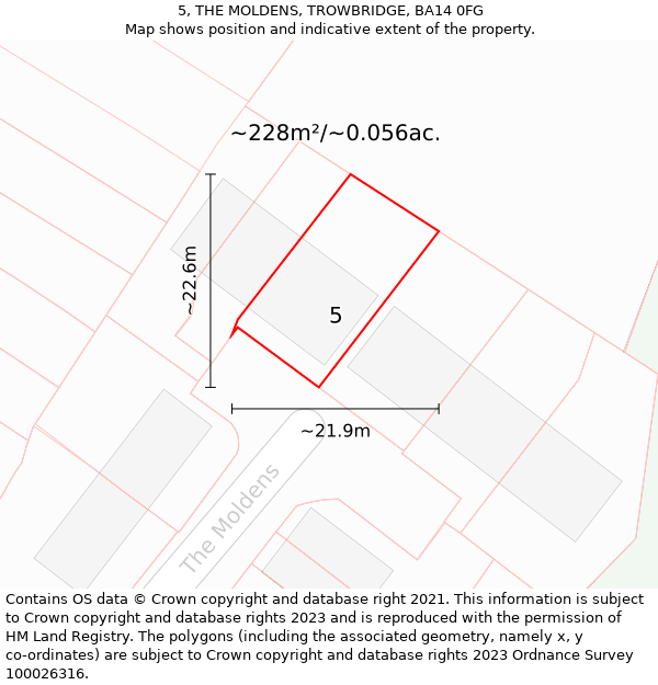 5, THE MOLDENS, TROWBRIDGE, BA14 0FG: Plot and title map