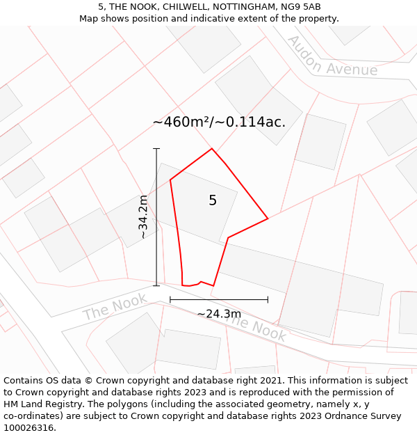 5, THE NOOK, CHILWELL, NOTTINGHAM, NG9 5AB: Plot and title map