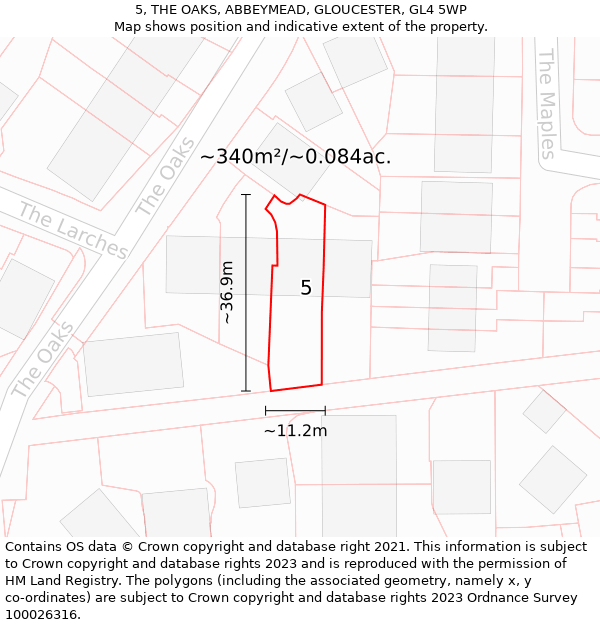 5, THE OAKS, ABBEYMEAD, GLOUCESTER, GL4 5WP: Plot and title map