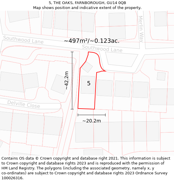 5, THE OAKS, FARNBOROUGH, GU14 0QB: Plot and title map