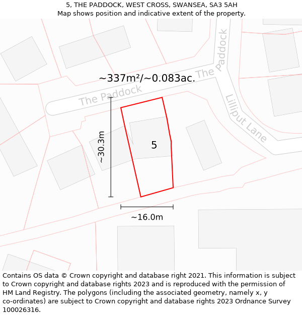 5, THE PADDOCK, WEST CROSS, SWANSEA, SA3 5AH: Plot and title map