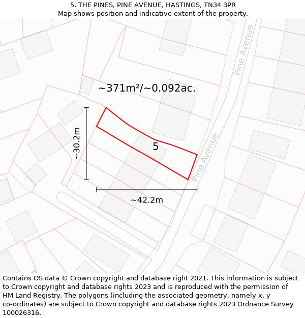 5, THE PINES, PINE AVENUE, HASTINGS, TN34 3PR: Plot and title map