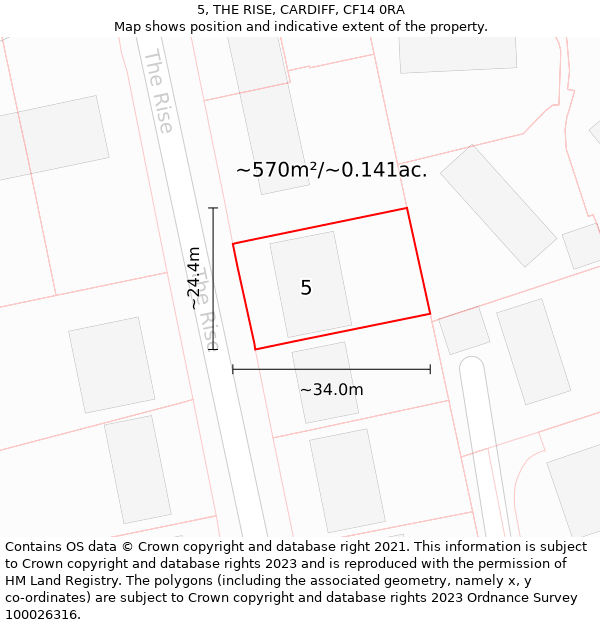 5, THE RISE, CARDIFF, CF14 0RA: Plot and title map