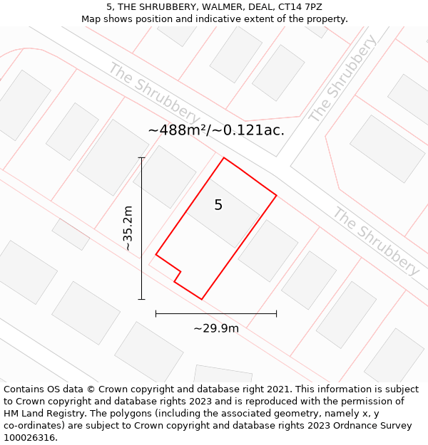 5, THE SHRUBBERY, WALMER, DEAL, CT14 7PZ: Plot and title map