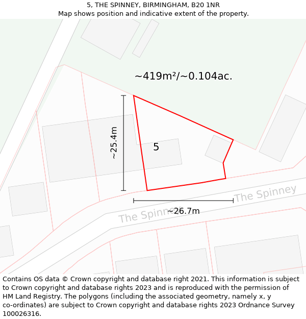 5, THE SPINNEY, BIRMINGHAM, B20 1NR: Plot and title map