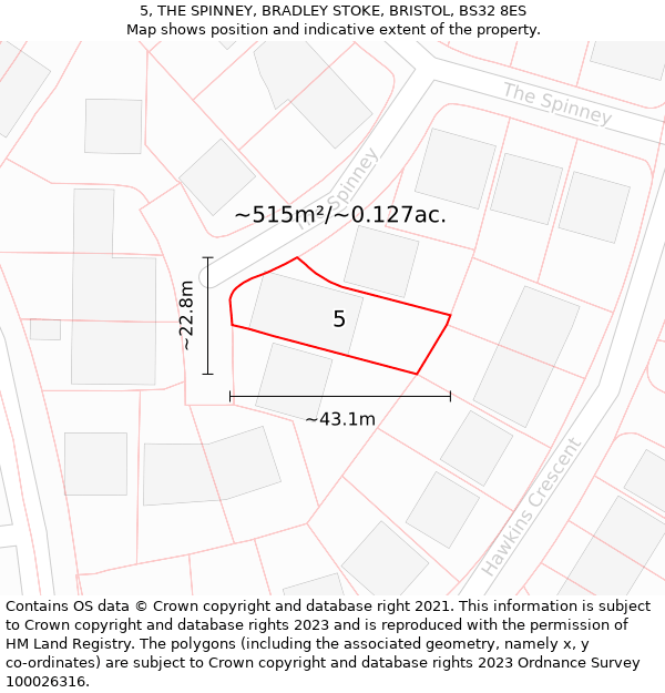 5, THE SPINNEY, BRADLEY STOKE, BRISTOL, BS32 8ES: Plot and title map