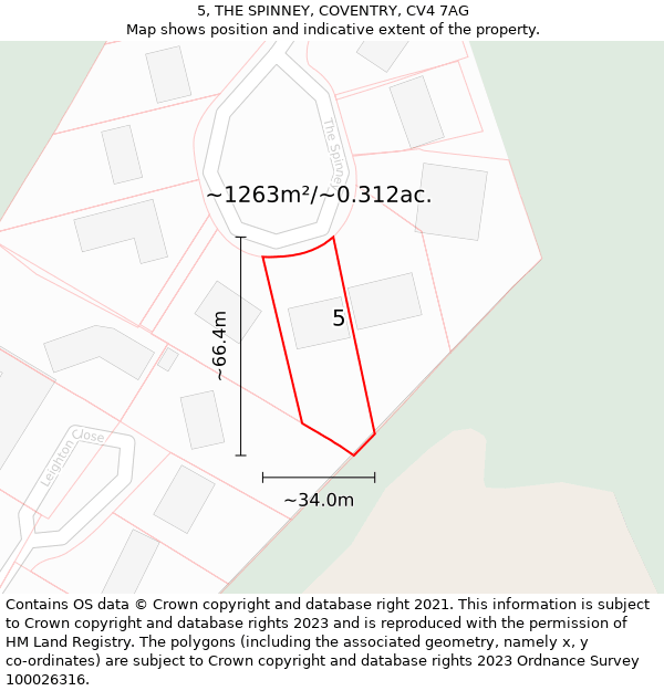 5, THE SPINNEY, COVENTRY, CV4 7AG: Plot and title map