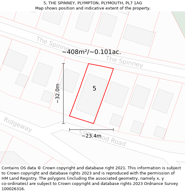 5, THE SPINNEY, PLYMPTON, PLYMOUTH, PL7 1AG: Plot and title map