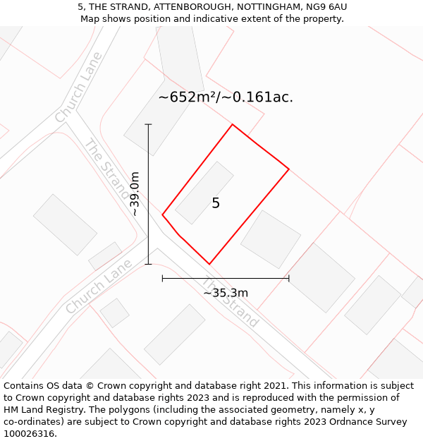 5, THE STRAND, ATTENBOROUGH, NOTTINGHAM, NG9 6AU: Plot and title map