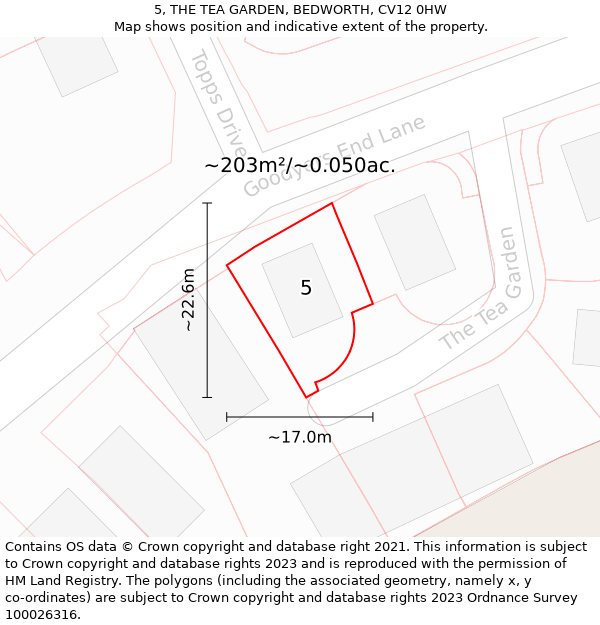 5, THE TEA GARDEN, BEDWORTH, CV12 0HW: Plot and title map