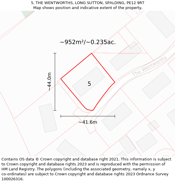 5, THE WENTWORTHS, LONG SUTTON, SPALDING, PE12 9RT: Plot and title map