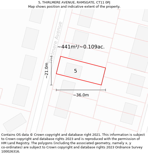 5, THIRLMERE AVENUE, RAMSGATE, CT11 0PJ: Plot and title map