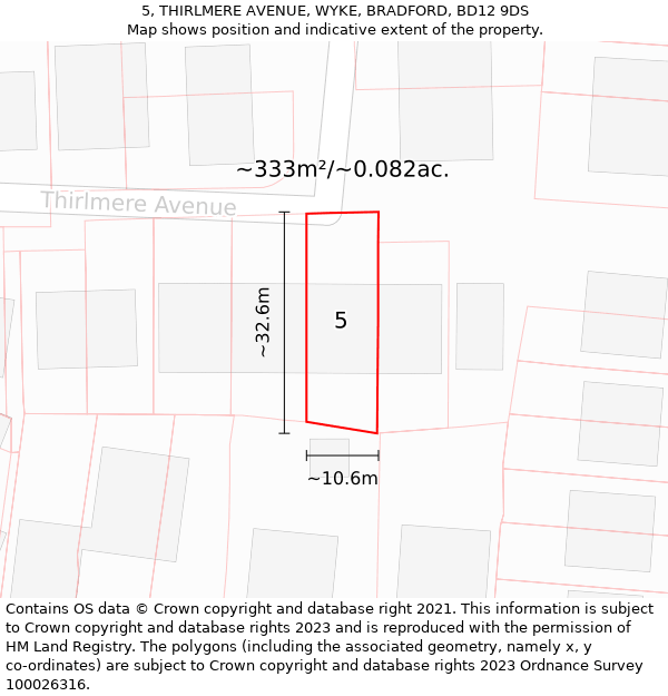 5, THIRLMERE AVENUE, WYKE, BRADFORD, BD12 9DS: Plot and title map