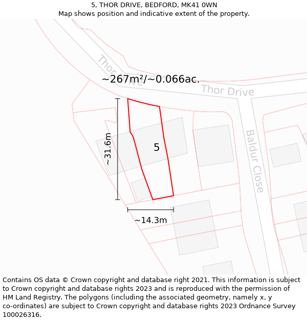 5, THOR DRIVE, BEDFORD, MK41 0WN: Plot and title map