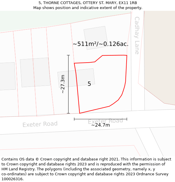 5, THORNE COTTAGES, OTTERY ST. MARY, EX11 1RB: Plot and title map