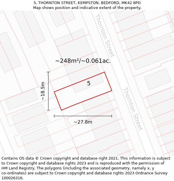 5, THORNTON STREET, KEMPSTON, BEDFORD, MK42 8PD: Plot and title map