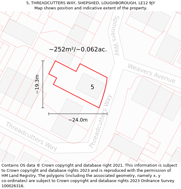 5, THREADCUTTERS WAY, SHEPSHED, LOUGHBOROUGH, LE12 9JY: Plot and title map