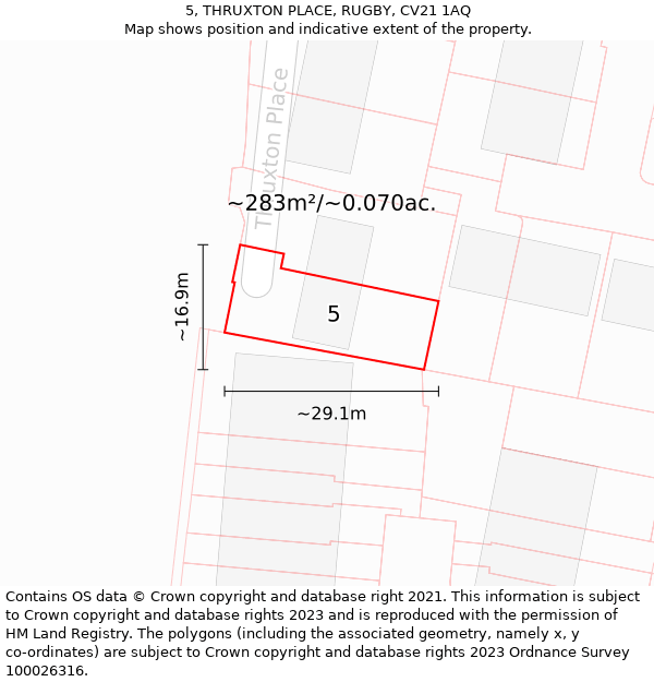 5, THRUXTON PLACE, RUGBY, CV21 1AQ: Plot and title map