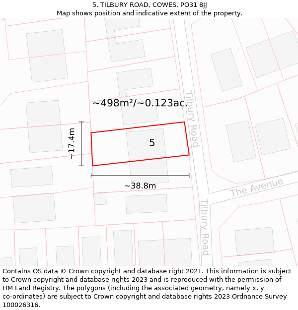 5, TILBURY ROAD, COWES, PO31 8JJ: Plot and title map