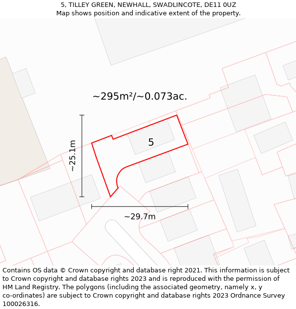 5, TILLEY GREEN, NEWHALL, SWADLINCOTE, DE11 0UZ: Plot and title map