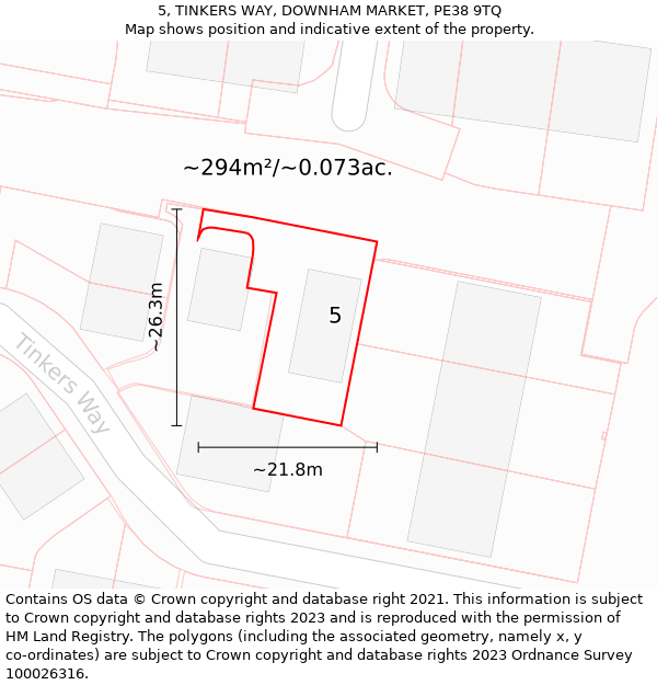 5, TINKERS WAY, DOWNHAM MARKET, PE38 9TQ: Plot and title map