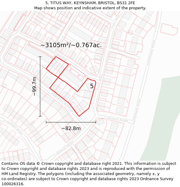 5, TITUS WAY, KEYNSHAM, BRISTOL, BS31 2FE: Plot and title map