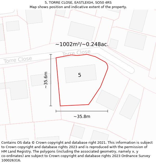 5, TORRE CLOSE, EASTLEIGH, SO50 4RS: Plot and title map