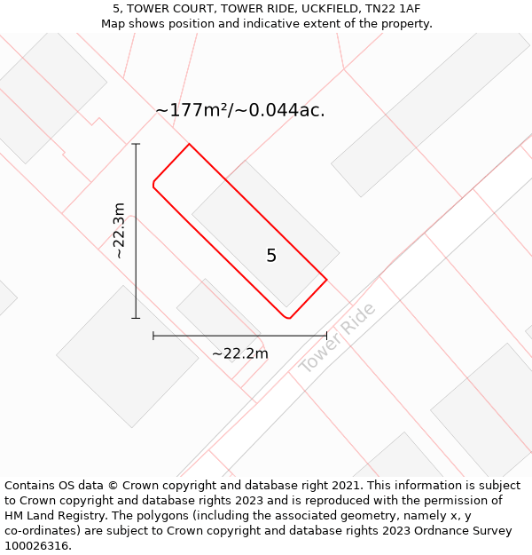 5, TOWER COURT, TOWER RIDE, UCKFIELD, TN22 1AF: Plot and title map