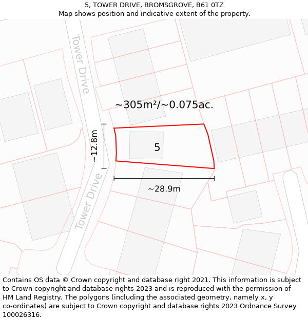 5, TOWER DRIVE, BROMSGROVE, B61 0TZ: Plot and title map