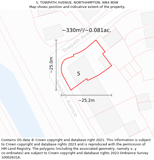 5, TOWPATH AVENUE, NORTHAMPTON, NN4 9DW: Plot and title map