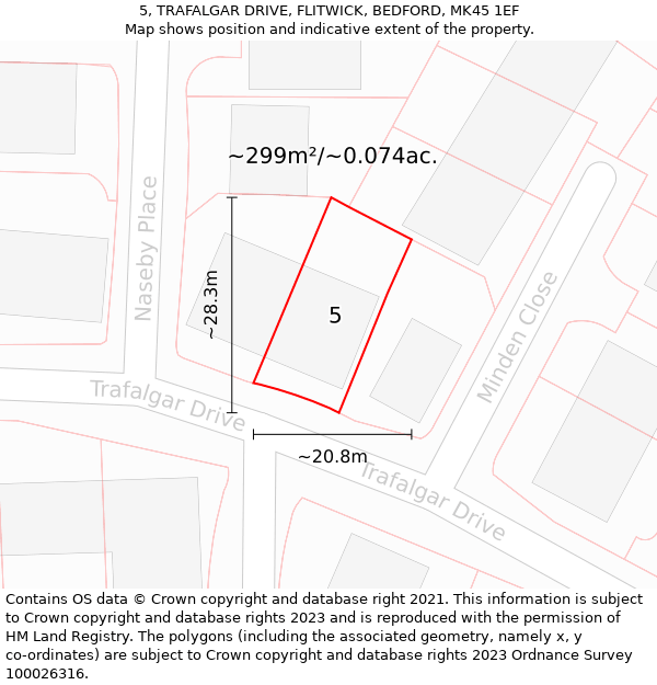 5, TRAFALGAR DRIVE, FLITWICK, BEDFORD, MK45 1EF: Plot and title map