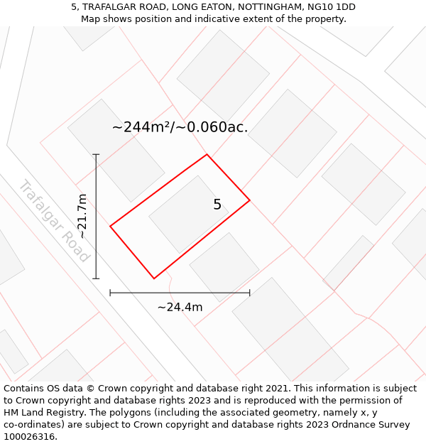 5, TRAFALGAR ROAD, LONG EATON, NOTTINGHAM, NG10 1DD: Plot and title map