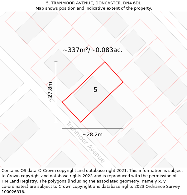 5, TRANMOOR AVENUE, DONCASTER, DN4 6DL: Plot and title map