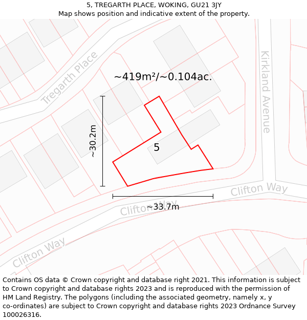 5, TREGARTH PLACE, WOKING, GU21 3JY: Plot and title map