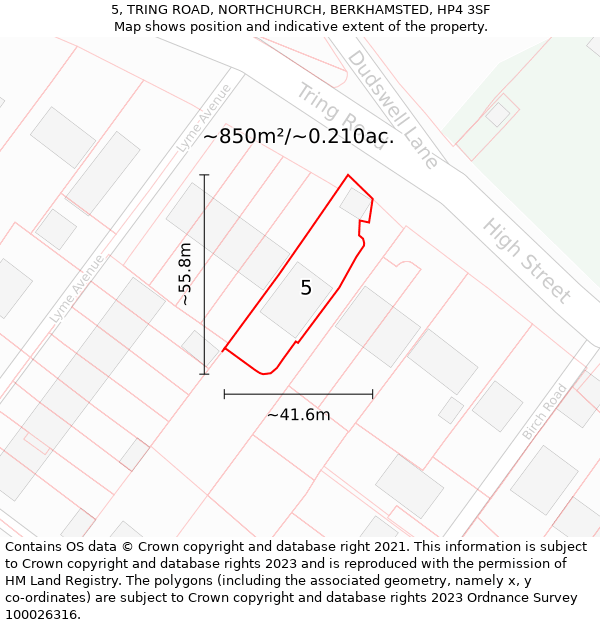 5, TRING ROAD, NORTHCHURCH, BERKHAMSTED, HP4 3SF: Plot and title map